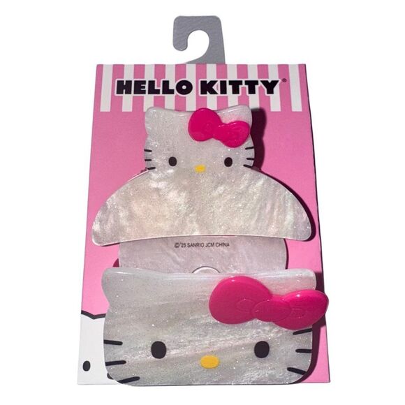 Hello Kitty Sanrio 2 Pack of Pink & White Glittery Pearlescent Hair Claw Clips - Picture 1 of 6